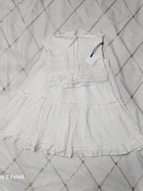 STATEMENT Ribbed 2pc Set NWT Tube Top Maxi Skirt White Gold Metallic XS